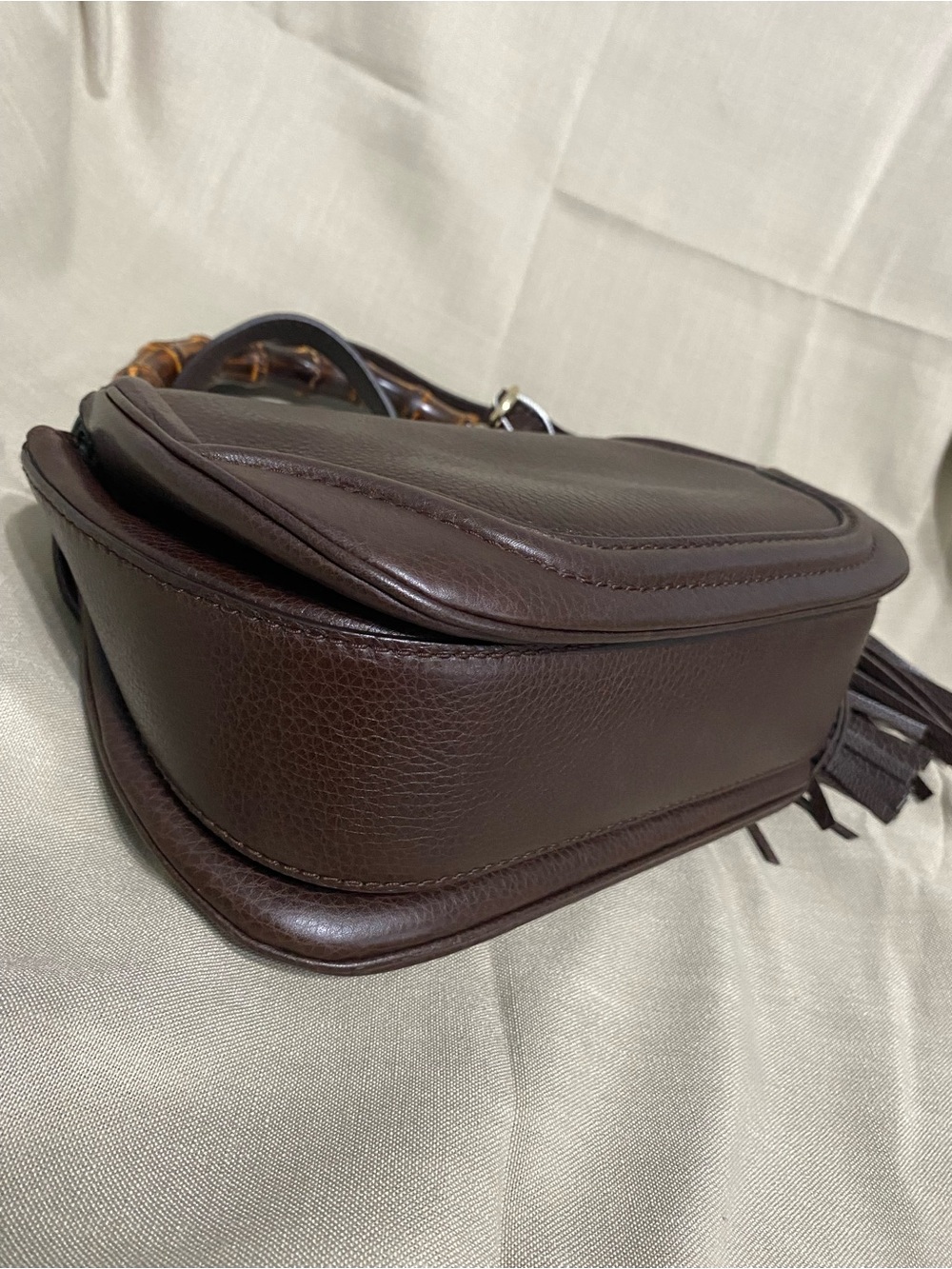 Gucci New Bamboo Medium Top Handle Shoulder Bag 2Way Leather Tassel 1947 - Picture 9 of 16
